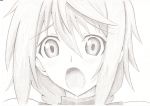  bad_id charlotte_dunois highres infinite_stratos kinta_(distortion) monochrome open_mouth solo traditional_media 