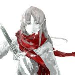  kamiya_kaoru katana long_hair red rurouni_kenshin scarf solo spot_color sword tears weapon 