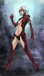  amputee bodysuit breasts center_opening cyborg highres original red_eyes riftgarret short_hair solo white_hair 