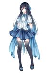  absurdres bad_id black_hair black_legwear blouse blue_eyes eyelashes hair_ribbon highres long_hair open_mouth original puffy_sleeves ribbon shawl shoes simple_background skirt solo standing stari thigh-highs thighhighs very_long_hair white_background 