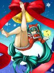  bell bow eiji_(eiji) feet hatsune_miku musical_note santa_costume snowflakes vocaloid 