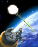  earth flower gloves hands highres hiro_(hibikigaro) planetes science_fiction solo space spacesuit star yuri_mihairokov zero_gravity 