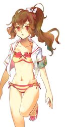  bikini brown_hair chuong genderswap inazuma_eleven inazuma_eleven_(series) inazuma_eleven_go long_hair shindou_takuto side-tie_bikini side_ponytail solo swimsuit 