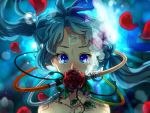  aqua_hair blue_eyes bust flower folder hatsune_miku meo petals rose solo tears twintails vocaloid 