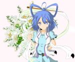  blue_eyes blue_hair breasts dress flower hair_rings hair_stick highres kaku_seiga nishiko_(toho-addict) shawl solo touhou vest 