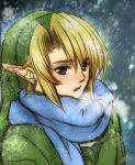  blonde_hair blue_eyes earrings link nintendo pointy_ears scarf snow solo tagme the_legend_of_zelda twilight_princess winter 