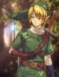  blonde_hair blue_eyes earrings fairy forest gloves hat jewelry link male nintendo nuriko-kun pointy_ears smile sword the_legend_of_zelda twilight_princess weapon 