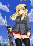  animal_ears bayonet blonde_hair commentary commentary_request constantia_harvey gun ogitsune_(ankakecya-han) panties rifle skirt solo strike_witches strike_witches_1940 tail thigh-highs thighhighs underwear uniform weapon 