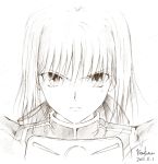  armor dated fate/stay_night fate_(series) frown highres kem_kem monochrome saber signature solo 