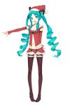  ako_(nedm) aqua_eyes aqua_hair detached_sleeves drill_hair hat hatsune_miku highres long_hair midriff nail_polish navel open_mouth outstretched_arm pigeon-toed pigeon_toed santa_costume santa_hat simple_background solo thigh-highs thighhighs twin_drills twintails very_long_hair vocaloid white_background 