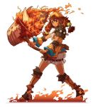  belt bloomers brown_eyes crshe detached_sleeves falcom fire hammer long_hair low-tied_long_hair michairu. orange_(color) red_hair redhead sandals serious short_hair solo tattoo twintails white_background ys ys_seven ys_vii 