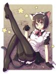  :o animal_ears arm_support black_hair black_legwear blush bow cat_ears cat_tail copyright_request feet glasses gloves headdress hexagon honeycomb_background kimarin leaning_back leg_lift looking_at_viewer maid maid_headdress open_mouth panties panties_under_pantyhose pantyhose purple_eyes short_hair sitting solo star starry_background tail underwear violet_eyes 