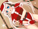  blue_eyes blush christmas hat highres long_hair mabinogi nao no_pants santa_costume santa_hat shirt_tug twintails umitsubame white_hair 