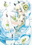  bare_shoulders blonde_hair blue_eyes collarbone elbow_gloves gloves highres long_hair looking_at_viewer navel original partially_submerged smile solo striped striped_legwear tansuke thigh-highs thighhighs very_long_hair water 