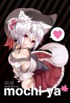  animal_ears breasts cleavage cowboy_hat detached_sleeves from_above hat heart inubashiri_momiji karochii_(mochiya) red_eyes silver_hair skirt solo spoken_heart standalone tail touhou v_arms wolf_ears wolf_tail 