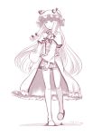  1girl alternate_costume crescent full_body hat kawashina_(momen_silicon) long_hair monochrome overskirt patchouli_knowledge simple_background slippers solo touhou very_long_hair walking 