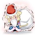  animal_ears bag beard blonde_hair cat_ears cat_tail chibi christmas extra_ears facial_hair hat hoshizuki_(seigetsu) kemonomimi_mode mizuhashi_parsee puru-see santa_costume solo tail touhou trembling white_hair 