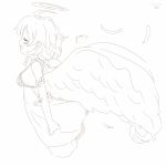  1girl blush breasts closed_eyes dated feathers highres mille monochrome open_mouth profile signature simple_background sketch solo white_background wings 