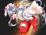  absurdres bow colored foreshortening fujiwara_no_mokou hair_bow highres long_hair looking_at_viewer mino106 outstretched_arm perspective red_eyes solo touhou yakusouuu 