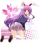  animal_ears bent_over blush bunny_ears bunny_tail emyu from_behind fujishiro_emyu halftone halftone_background kneehighs kneeling leaning_forward long_hair looking_back purple_hair red_eyes reisen_udongein_inaba solo tail touhou very_long_hair 