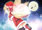  blonde_hair blue_eyes boots bow christmas dress fairy gloves hair_bow hat lily_white long_hair open_mouth sack santa_costume santa_hat solo thigh-highs thighhighs touhou wings yutamaro 
