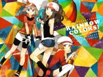  3girls bandana bandanna bare_shoulders baseball_cap bike_shorts blue_eyes brown_eyes brown_hair buzz denim denim_shorts gloves haruka_(pokemon) hat hat_ribbon kotone_(pokemon) multiple_girls overalls pokemon pokemon_(game) pokemon_black_and_white pokemon_bw pokemon_gsc pokemon_heartgold_and_soulsilver pokemon_hgss pokemon_rse pokemon_ruby_and_sapphire ponytail red_ribbon ribbon shorts thigh-highs thighhighs title_drop touko_(pokemon) umbrella vest 