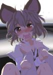  1girl animal_ears blush grey_hair ishikkoro looking_at_viewer mouse_ears nazrin open_mouth pov short_hair touhou 