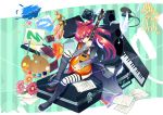  boots child-box cul feathers flower guitar instrument keyboard_(instrument) long_hair microphone paintbrush ponytail red_eyes red_hair redhead solo speaker striped striped_legwear thigh-highs thighhighs vocaloid 