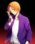  fate/stay_night fate/zero fate_(series) highres jacket male orange_hair purple_jacket scalpel solo uryuu_ryuunosuke usagiumi weapon 