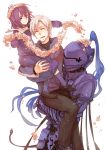  2boys armor berserker_(fate/zero) cacaococoa child dress fate/stay_night fate/zero fate_(series) flower full_armor garland hair_ribbon head_wreath highres hoodie matou_kariya matou_sakura multiple_boys oonyuudou purple_hair ribbon uncle_and_niece white_hair young 