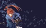  flower flowers himura_kenshin japanese_clothes katana petals photoshop red_hair redhead rurouni_kenshin scar sword weapon 