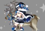  antlers ass back bell black_hair blue_eyes boots bow breasts candy_cane capelet christmas cross elbow_gloves facial_mark from_behind gift gloves hat kayou_(artist) lace looking_back original reindeer saddle short_hair solo star star-shaped_pupils star_shaped_pupils symbol-shaped_pupils thigh-highs thighhighs witch_hat 