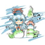  :3 blue_dress blue_eyes blue_hair blush chibi dress ex-keine fujiwara_no_mokou hat horn_ribbon horns kamishirasawa_keine kamishirasawa_keine_(hakutaku) open_mouth rebecca_(keinelove) rebecca_(naononakukoroni) ribbon smile solo sukusuku_hakutaku touhou tower 