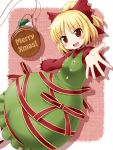  alternate_color blonde_hair blush bow brown_eyes bucket girl_in_bucket green_hair hair_bobbles hair_bow hair_ornament haruna_mao in_bucket in_container kisume kurodani_yamame merry_christmas multiple_girls open_mouth outstretched_arms outstretched_hand ponytail short_hair smile spread_arms touhou twintails 