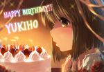  birthday_cake brown_eyes brown_hair cake candle character_name food hagiwara_yukiho happy_birthday idolmaster open_mouth shirane_taito short_hair solo 