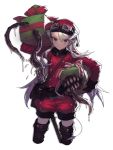  blue_hair boots cropped_legs demon_girl earrings elf gift gloves goggles goggles_on_head hat horns jewelry long_hair mckeee monster original pointy_ears santa_costume santa_hat shorts shoulder_bag solo sword tail tentacle tentacles thigh-highs thigh_boots thighhighs weapon white_hair 