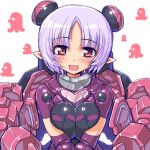  :d blush breast_squeeze breasts busou_shinki dd_(artist) doll_joints maryceles octopus open_mouth pointy_ears purple_hair red_eyes short_hair smile solo 