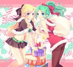  aqua_eyes ass blonde_hair blue_eyes celes_chere final_fantasy final_fantasy_vi green_hair long_hair makosuke moogle multiple_girls navel pantyhose sack santa_costume tina_branford 