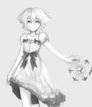  dress highres monochrome original pas_(paxiti) pilo puffy_short_sleeves puffy_shoulders puffy_sleeves short_hair short_sleeves solo white_hair 
