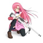  bike_shorts bipod bolt_action doboru_(pixiv20862474) dress gun hayate_no_gotoku! highres katsura_hinagiku long_hair one_knee pink_dress pink_hair rifle scope simple_background sniper_rifle solo thigh-highs thighhighs trigger_discipline weapon white_background 