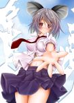  absurdres animal_ears breasts contemporary grey_hair highres large_breasts mouse_ears navel nazrin outstretched_hand red_eyes school_uniform solo sutoreruka touhou 