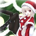  :d black_legwear blush boots christmas doll_joints heart long_hair open_mouth original panties panties_under_pantyhose pantyhose pink_eyes sack santa_costume silve silver_hair smile solo underwear 