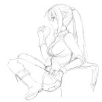  bare_shoulders boots cowboy_boots eating food hatsune_miku highres kekekeke long_hair monochrome short_shorts shorts side sitting solo star tied_shirt twintails vocaloid 