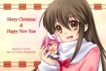  brown_eyes chibi christmas happy_new_year long_hair merry_christmas minigirl new_year piku scarf shakugan_no_shana shana wilhelmina_carmel wink 