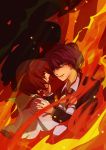  blue_hair brown_hair couple dengshuyu fire formal green_eyes hands_on_another's_chest hands_on_another27s_chest jacket mawaru_penguindrum necktie oginome_ringo school_uniform short_hair spoilers takakura_shouma tears 