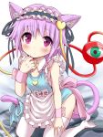  alternate_costume animal_ears apron blush bow cat_ears cat_tail eyeball gibuchoko hairband heart highres kemonomimi_mode komeiji_satori pink_eyes pink_hair ribbon short_hair solo swimsuit tail thigh-highs thighhighs third_eye touhou white_legwear wrist_cuffs 