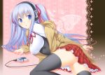  47agdragon :o bow breasts digital_media_player hair_bow hair_ribbon hanging_breasts headphones large_breasts looking_at_viewer original ribbon school_uniform shadow shiny shiny_skin solo thigh-highs thighhighs twintails zettai_ryouiki 