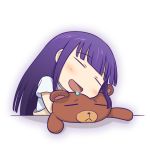  apron closed_eyes daisy_(working!!) denden drooling eyes_closed long_hair purple_hair saliva simple_background sleeping stuffed_animal stuffed_toy teddy_bear white_background working!! yamada_aoi 