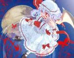  bat_wings fang fingernails from_above full_moon hat lavender_hair long_fingernails mary_janes moon nazuki_nazu open_mouth red_eyes red_nails reflection remilia_scarlet ribbon shoes solo touhou water wings wrist_cuffs 