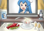  blue_eyes blue_hair cake figure food ikamusume lobster long_hair monitor photo_(object) shinryaku!_ikamusume tentacle_hair willysmc 